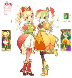 Size: 1860x2000 | Tagged: safe, artist:suansuan_33, screencap, applejack, rainbow dash, human, equestria girls, equestria girls specials, g4, my little pony equestria girls: better together, my little pony equestria girls: holidays unwrapped, o come all ye squashful, clothes, cornucopia costumes, duo, duo female, female, looking at you, open mouth, open smile, screencap reference, simple background, smiling, smiling at you, white background