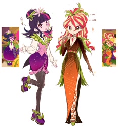 Size: 1860x2000 | Tagged: safe, artist:suansuan_33, screencap, sci-twi, sunset shimmer, twilight sparkle, human, equestria girls, equestria girls specials, g4, my little pony equestria girls: better together, my little pony equestria girls: holidays unwrapped, o come all ye squashful, chinese, clothes, cornucopia costumes, duo, duo female, female, looking at you, open mouth, open smile, screencap reference, simple background, smiling, smiling at you, white background