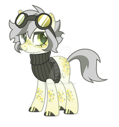 Size: 1600x1716 | Tagged: safe, artist:magicdarkart, oc, earth pony, pony, clothes, deviantart watermark, female, goggles, mare, obtrusive watermark, simple background, solo, sweater, transparent background, watermark