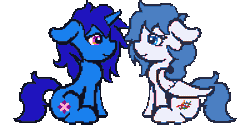 Size: 400x200 | Tagged: safe, artist:bitassembly, oc, oc only, oc:delly, oc:graceful motion, pegasus, pony, unicorn, animated, commission, duo, duo female, eyes closed, female, floppy ears, gif, heart, kiss on the lips, kissing, pixel art, simple background, sitting, transparent background, ych result