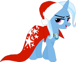 Size: 435x357 | Tagged: safe, artist:supersamyoshi, trixie, pony, unicorn, g4, christmas, clothes, costume, hat, holiday, santa costume, santa hat, simple background, solo, transparent background