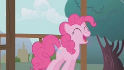 Size: 960x540 | Tagged: safe, screencap, pinkie pie, earth pony, pony, g4, eyes closed, open mouth, open smile, smiling, solo