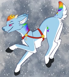 Size: 1714x1912 | Tagged: safe, artist:puppietarts, rainbow dash, deer, deer pony, original species, g4, butt, deerified, female, harness, plot, rainbow deer, solo, species swap, tack, tail