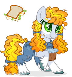 Size: 1956x2076 | Tagged: safe, artist:blazenly-obvious, artist:lavender-bases, oc, oc only, oc:daisy sandwich, earth pony, pony, base used, basket, clothes, cutie mark, earth pony oc, female, freckles, mare, offspring, overalls, parent:cheese sandwich, parent:pinkie pie, parents:cheesepie, simple background, smiling, transparent background, unshorn fetlocks