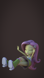 Size: 1080x1920 | Tagged: safe, artist:palmman529, fluttershy, human, equestria girls, g4, 3d, boots, clothes, crossed legs, eyes closed, female, hands in the air, happy, laughing, polka dot socks, shoes, sitting, socks, solo, tank top, teenager