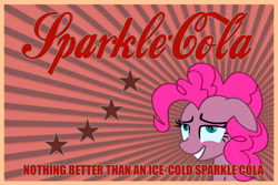 Size: 1095x730 | Tagged: safe, artist:dddromm, pinkie pie, earth pony, pony, fallout equestria, g4, advertisement, eyes rolling back, poster, solo, sparkle cola, text