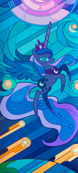 Size: 1080x2400 | Tagged: safe, artist:dddromm, princess luna, alicorn, pony, g4, my little pony: the movie, canterlot, canterlot castle, female, mare, scene interpretation, solo, stained glass