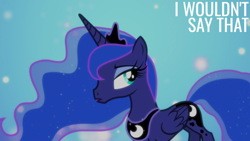 Size: 1280x720 | Tagged: safe, edit, edited screencap, editor:quoterific, screencap, princess luna, bloom & gloom, g4, crown, jewelry, looking back, open mouth, peytral, regalia, slender, solo, thin