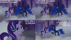 Size: 4400x2475 | Tagged: safe, edit, edited screencap, editor:quoterific, screencap, princess luna, starlight glimmer, g4, to where and back again, dream, our town