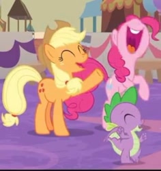 Size: 818x865 | Tagged: safe, screencap, applejack, pinkie pie, spike, dragon, earth pony, pony, g4, open mouth, trio, volumetric mouth