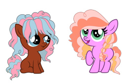 Size: 4554x3053 | Tagged: safe, artist:glamgoria-adopts, oc, oc only, earth pony, pony, base used, blank flank, duo, female, filly, foal, offspring, parent:cheese sandwich, parent:pinkie pie, parents:cheesepie, siblings, simple background, sisters, smiling, transparent background