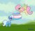 Size: 4460x3918 | Tagged: safe, artist:phosphorshy, fluttershy, trixie, pegasus, pony, unicorn, g4, chest fluff, cloud, ear fluff, female, flying, glowing, glowing horn, grass, horn, magic, magic aura, open mouth, pride, pride flag, simple background, spread wings, standing, telekinesis, trans female, trans fluttershy, trans trixie, transgender, transgender pride flag, wings