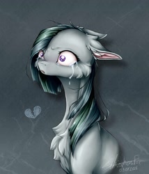Size: 3000x3500 | Tagged: safe, artist:schizophrenicfox, marble pie, earth pony, pony, g4, bust, cheek fluff, chest fluff, crying, ears back, heartbreak, heartbroken marble, high res, solo