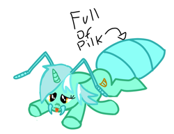 Size: 1839x1419 | Tagged: safe, artist:azgchip, lyra heartstrings, ant, ant pony, hybrid, insect, original species, pony, unicorn, antennae, female, full of pilk, insectified, lying down, lyrant, mare, multiple legs, pilk, prone, simple background, solo, species swap, sploot, unhappy, white background