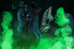 Size: 1500x1000 | Tagged: safe, artist:ametff3, queen chrysalis, changeling, changeling queen, g4, crown, jewelry, lying down, regalia, tongue out