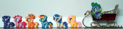 Size: 3340x800 | Tagged: safe, artist:kuren247, applejack, fluttershy, pinkie pie, rainbow dash, rarity, spike, twilight sparkle, alicorn, earth pony, pegasus, pony, unicorn, g4, christmas, holiday, irl, mane seven, mane six, merry christmas, miniature, perler beads, photo, photography, sleigh