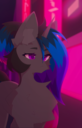 Size: 2579x4003 | Tagged: safe, artist:rofu, oc, oc only, oc:efri, pony, unicorn, city, female, neon, night, street