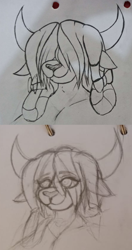 Size: 1920x3640 | Tagged: safe, artist:ianmata1998, yona, yak, g4, cute, hair covering face, head, lineart, sketch, solo, traditional art