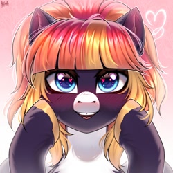 Size: 2000x2000 | Tagged: safe, artist:hakaina, oc, oc only, pegasus, pony, blushing, heart, heart eyes, high res, looking at you, open mouth, open smile, pegasus oc, smiling, smiling at you, solo, unshorn fetlocks, wingding eyes