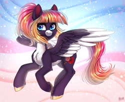 Size: 3050x2500 | Tagged: safe, artist:hakaina, oc, oc only, pegasus, pony, chest fluff, ear fluff, high res, pegasus oc, slender, solo, spread wings, thin, unshorn fetlocks, wings
