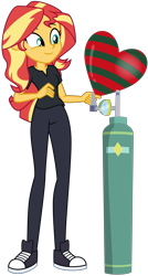 Size: 4813x8954 | Tagged: safe, artist:emeraldblast63, sunset shimmer, human, equestria girls, g4, absurd resolution, balloon, blowing up balloons, clothes, converse, eyebrows, female, heart, heart balloon, helium tank, inflating, shirt, shoes, simple background, smiling, solo, t-shirt, transparent background