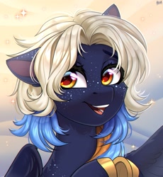 Size: 1829x1992 | Tagged: safe, artist:hakaina, oc, oc only, pegasus, pony, bust, ear fluff, open mouth, open smile, pegasus oc, smiling, solo