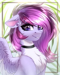 Size: 2000x2500 | Tagged: safe, artist:hakaina, oc, oc only, pegasus, pony, chest fluff, collar, ear fluff, high res, looking at you, pegasus oc, piercing, smiling, smiling at you, solo