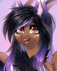 Size: 2000x2500 | Tagged: safe, artist:hakaina, oc, oc only, oc:alexus nictivia, pegasus, pony, bust, ear fluff, high res, looking at you, open mouth, open smile, pegasus oc, smiling, smiling at you, solo