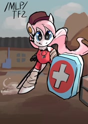 Size: 1000x1415 | Tagged: safe, artist:solid shrimp, nurse redheart, earth pony, pony, g4, /mlp/ tf2 general, clothes, gun, healthkit, scattergun, scout (tf2), solo, team fortress 2, weapon