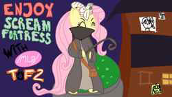 Size: 1920x1080 | Tagged: safe, fluttershy, pegasus, pony, g4, /mlp/ tf2 general, bipedal, cane, clothes, costume, eyes closed, halloween, halloween costume, holiday, hoof hold, merasmus, team fortress 2, wizard