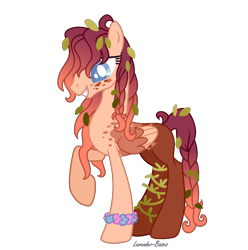 Size: 2069x2087 | Tagged: safe, artist:blauyblu, oc, oc only, pegasus, pony, base used, bracelet, colored pupils, female, flower, grin, high res, jewelry, leaves, leaves in hair, magical lesbian spawn, mare, offspring, parent:fluttershy, parent:princess luna, parents:lunashy, pegasus oc, raised hoof, simple background, smiling, solo, transparent background