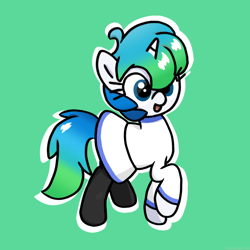 Size: 2048x2048 | Tagged: safe, artist:super-dead, pony, unicorn, browser ponies, clothes, female, gradient mane, high res, microsoft edge, outline, ponified, raised hoof, rule 85, simple background, skirt, solo, white outline