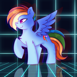 Size: 2048x2049 | Tagged: safe, artist:bluemoon, rainbow dash, pegasus, pony, g4, high res, raised hoof, retro, solo