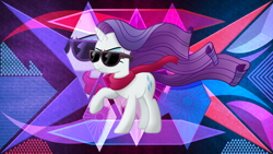 Size: 5120x2880 | Tagged: safe, artist:anime-equestria, artist:laszlvfx, edit, rarity, pony, g4, solo, sunglasses, wallpaper, wallpaper edit