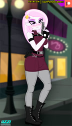 Size: 345x600 | Tagged: safe, artist:uzzi-ponydubberx, fleur-de-lis, human, equestria girls, g4, ada wong, blushing, breasts, clothes, commission, cosplay, costume, female, gun, jpg, looking at you, resident evil, show accurate, solo, weapon