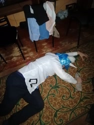 Size: 1620x2160 | Tagged: safe, dj pon-3, vinyl scratch, human, g4, alcohol, beer, beer bottle, blue hair, bottle, chair, clothes, cosplay, costume, drunk, horn, irl, irl human, photo, sleeping