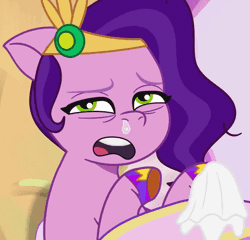 Size: 750x720 | Tagged: safe, edit, edited screencap, screencap, pipp petals, pegasus, pony, a day in the life, g5, my little pony: tell your tale, spoiler:g5, spoiler:my little pony: tell your tale, spoiler:tyts01e41, animated, cold, female, mare, nose blowing, runny nose, sick, slow motion, slowed down, sneezing, snot, tissue