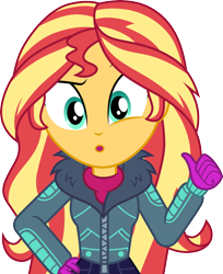 Size: 3000x3672 | Tagged: safe, artist:cloudyglow, sunset shimmer, human, equestria girls, equestria girls series, holidays unwrapped, spoiler:eqg series (season 2), clothes, coat, gloves, simple background, solo, transparent background, vector, zipper