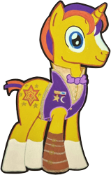 Size: 1174x1850 | Tagged: safe, artist:magicnova, derpibooru exclusive, oc, oc:starfire blaze, pony, unicorn, 2023 community collab, derpibooru community collaboration, amputee, blaze (coat marking), bowtie, clothes, coat markings, facial markings, horn, looking at you, male, medals, offspring, parent:starlight glimmer, parent:sunburst, parents:starburst, prosthetic leg, prosthetic limb, prosthetics, simple background, smiling, smiling at you, socks (coat markings), solo, stallion, traditional art, transparent background, unicorn oc, waistcoat