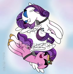 Size: 1557x1577 | Tagged: safe, artist:gcdrawstca, pipp petals, rarity, alicorn, pony, g5, adorapipp, alicornified, cute, duo, duo female, eyes closed, female, flying, happy, jetpack, open mouth, pipp and her heroine, pippcorn, race swap, raricorn