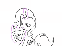 Size: 480x360 | Tagged: safe, artist:andromedasparkz, trixie, pony, unicorn, animated, cup, cute, diatrixes, frame by frame, gif, glowing, glowing horn, horn, magic, magic aura, missing accessory, newspaper, simple background, solo, squigglevision, teacup, telekinesis, that pony sure does love teacups, white background