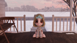 Size: 3840x2160 | Tagged: safe, artist:dieanondie, cozy glow, g4, 3d, blender, clothes, coat, female, filly, foal, high res, porch, solo