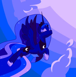 Size: 1080x1100 | Tagged: safe, artist:andromedasparkz, princess luna, alicorn, pony, g4, cloud, crown, female, flying, jewelry, mare, regalia, solo