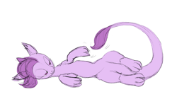 Size: 1253x700 | Tagged: safe, artist:carnifex, color edit, edit, oc, oc only, oc:lavender, dracony, dragon, hybrid, pony, colored, colored sketch, female, interspecies offspring, lidded eyes, lying down, offspring, on side, parent:rarity, parent:spike, parents:sparity, simple background, sketch, solo, tail, tail fluff, tail wag, white background