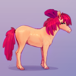 Size: 2048x2048 | Tagged: safe, artist:xbi, apple bloom, earth pony, pony, g4, blank flank, female, filly, foal, gradient background, high res, hoers, realistic anatomy, side view, solo