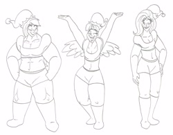 Size: 2886x2251 | Tagged: safe, artist:catstuxedo, applejack, fluttershy, twilight sparkle, human, g4, alicorn humanization, belly button, commission, female, high res, horn, horned humanization, humanized, monochrome, trio, trio female, winged humanization