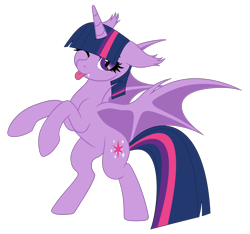 Size: 3690x3459 | Tagged: safe, artist:starshade, artist:twilyisbestpone, twilight sparkle, alicorn, bat pony, bat pony alicorn, pony, g4, :p, adorkable, base used, bat ears, bat ponified, bat wings, bipedal, cute, dork, ear tufts, fangs, female, high res, hooves up, horn, mare, one eye closed, race swap, silly, silly pony, simple background, slit pupils, solo, spread wings, tongue out, transparent background, twiabetes, twibat, twilight sparkle (alicorn), wings