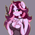 Size: 500x500 | Tagged: safe, artist:xjenn9, oc, oc only, oc:dalorance, unicorn, anthro, blushing, breasts, choker, cleavage, female, fingers together, gray background, horn, lidded eyes, simple background, smiling, solo, stylus