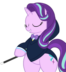 Size: 4600x4976 | Tagged: safe, artist:mrvector, starlight glimmer, pony, unicorn, g4, absurd resolution, bipedal, bowtie, clothes, collar, cute, eyes closed, female, glimmerbetes, hind legs, mare, simple background, smiling, solo, standing on two hooves, suit, transparent background, wand, wide hips