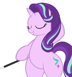 Size: 4600x4976 | Tagged: safe, alternate version, artist:mlpmvguy, starlight glimmer, pony, unicorn, absurd resolution, bipedal, cute, eyes closed, female, glimmerbetes, hind legs, lidded eyes, mare, simple background, smiling, solo, standing on two hooves, transparent background, wand, wide hips